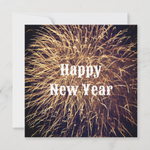 Tarjeta Feliz Año Nuevo Fuegos Artificiales Dorados de Mod
