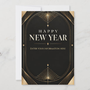 Tarjeta Feliz Año Nuevo geométrico negro y dorado elegante