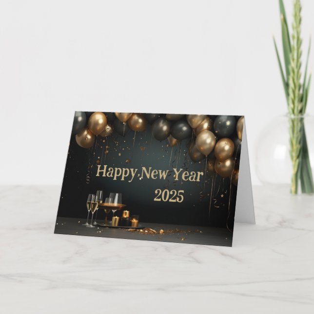 Tarjeta Feliz Año Nuevo Globo Clásico Elegante Personaliza (Anverso)