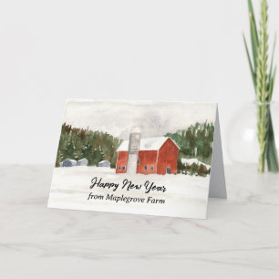 Tarjeta Feliz Año Nuevo Granja Rojo Personalizada
