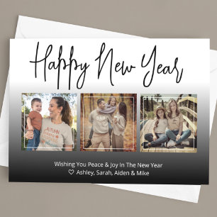 Tarjeta Feliz Año Nuevo Guión Negro 3 Collage de fotos