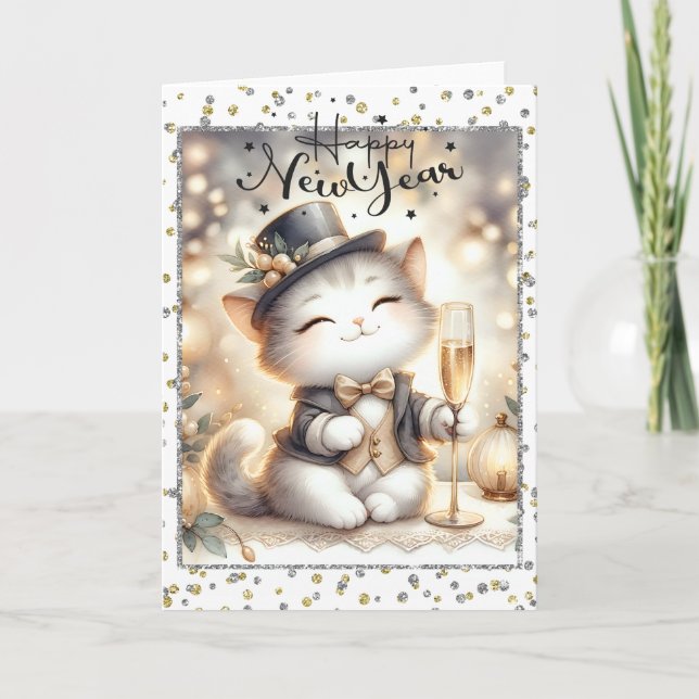 Tarjeta Feliz Año Nuevo Kitty (Anverso)