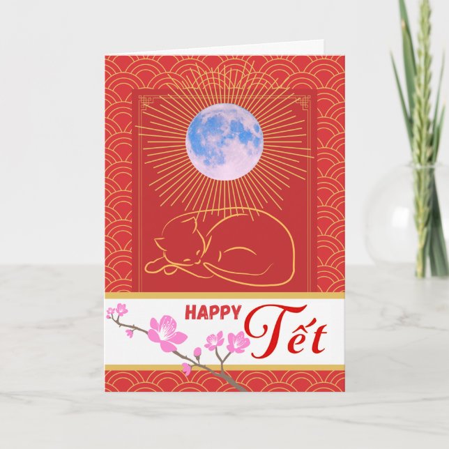 Tarjeta Feliz año nuevo lunar del gato vietnamita (Anverso)