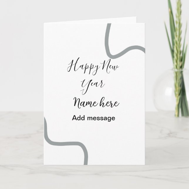 Tarjeta Feliz año nuevo mensaje nombre gris simple festivo (Anverso)