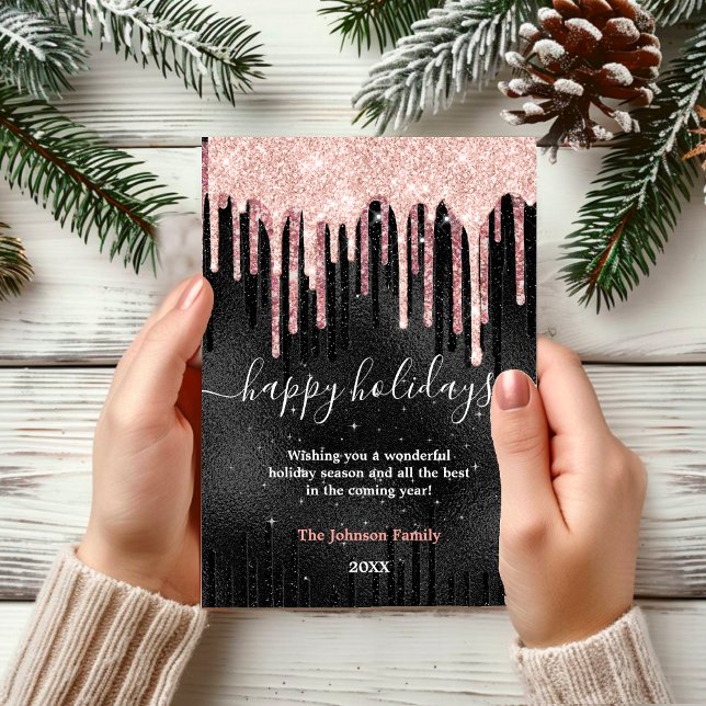 Tarjeta Feliz año nuevo Navidad elegante rosa dorado negro (Subido por el creador)