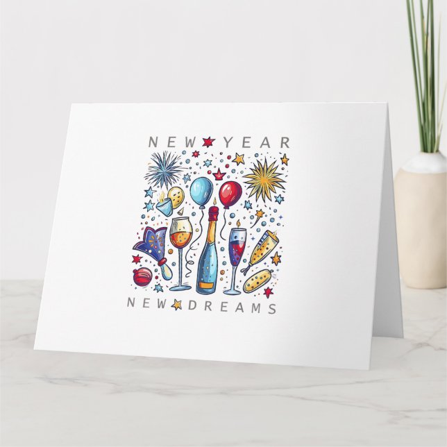 Tarjeta Feliz Año Nuevo Nuevos Sueños 2026 Fuegos Artifici (Anverso)
