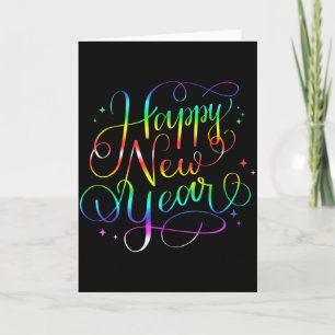 Tarjeta Feliz Año Nuevo Nye Nochevieja Fiesta Familiar Cue