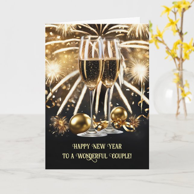 Tarjeta Feliz Año Nuevo para emparejar ambos champagne (flor amarilla)