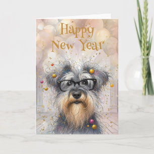 Tarjeta Feliz Año Nuevo Perro Desgreñado Divertido