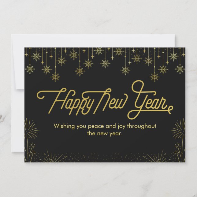 Tarjeta Feliz Año Nuevo personalizado negro y amarillo (Anverso)
