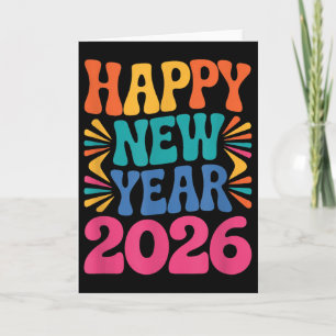 Tarjeta Feliz Año Nuevo Retro 2026 