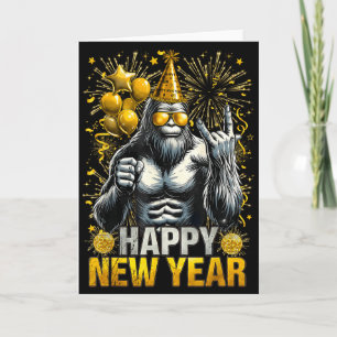Tarjeta Feliz Año Nuevo Retro 2026 Amantes de Bigfoot Año 