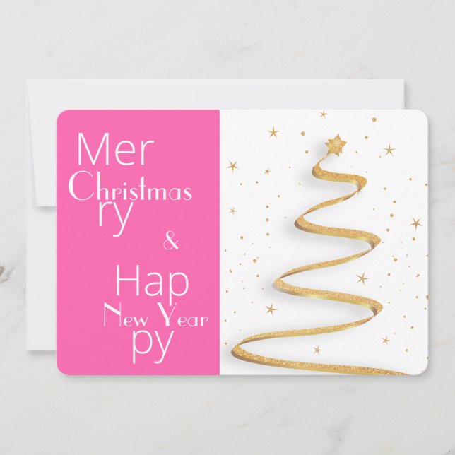 Tarjeta Feliz Año Nuevo Rosa Y Blanca Feliz Navida (Anverso)