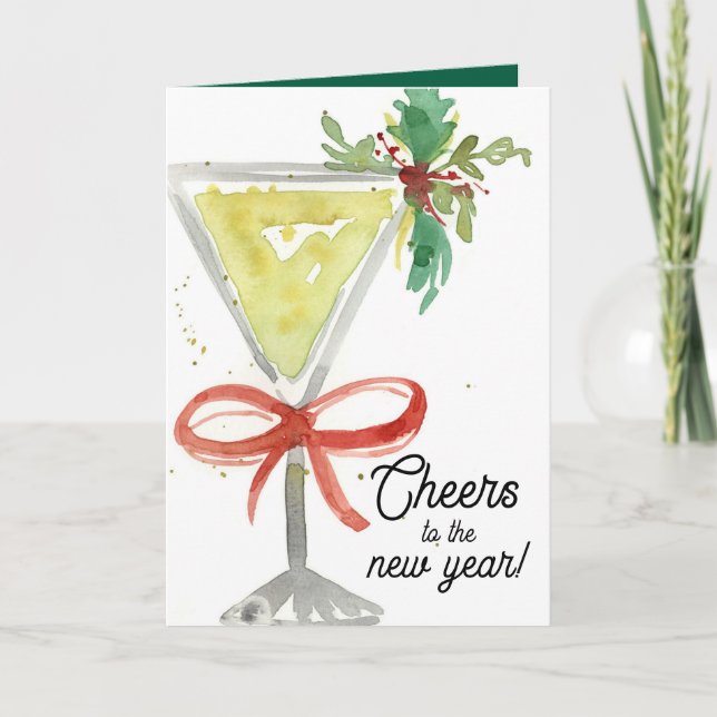 Tarjeta Feliz Año Nuevo Saludos Martini Cocktail Glass (Anverso)
