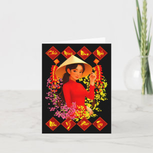 Tarjeta Feliz Año Nuevo Tet Binh Ngo 2026 Chica Vietnamita