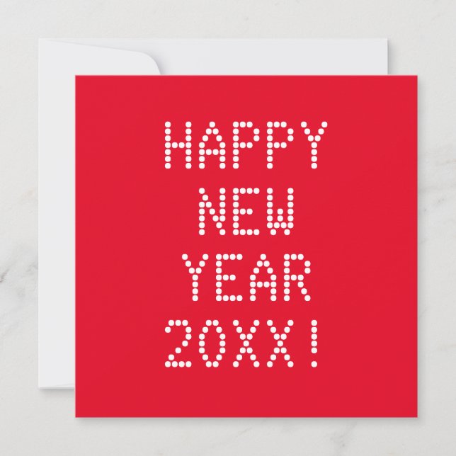 Tarjeta Feliz Año Nuevo texto rojo blanco personalizado mo (Anverso)