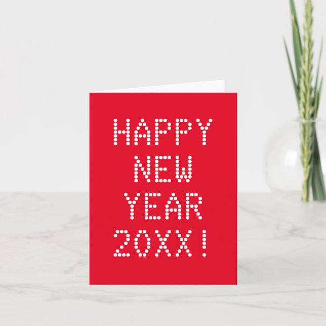 Tarjeta Feliz Año Nuevo texto rojo blanco personalizado mo (Anverso)