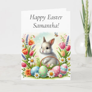 Tarjeta Feliz Año Pascua animal acuático de conejo Cuta