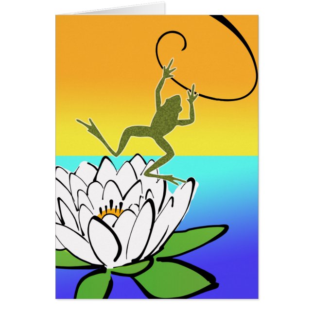 Tarjeta Feliz Año Salto, Rana y Flor Lotus (Frente)