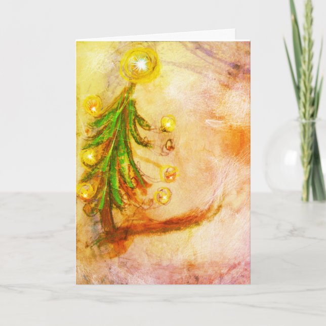 Tarjeta Feliz Árbol de Navidad con luces (Anverso)