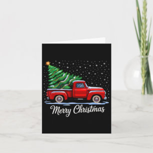 Tarjeta Feliz Árbol De Navidad En Camión Rojo Vagón Navida