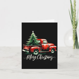 Tarjeta Feliz Árbol De Navidad En El Camión Rojo Vagón Nav