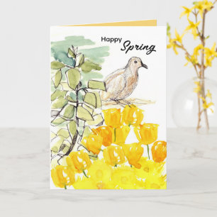 Tarjeta Feliz árbol de paloma de primavera flores silvestr