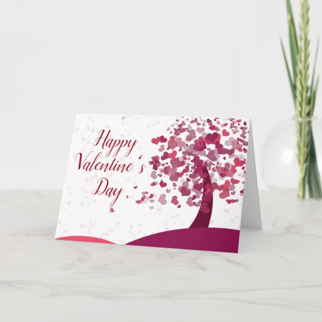 Tarjeta Feliz Árbol del corazón de San Valentín (Anverso)