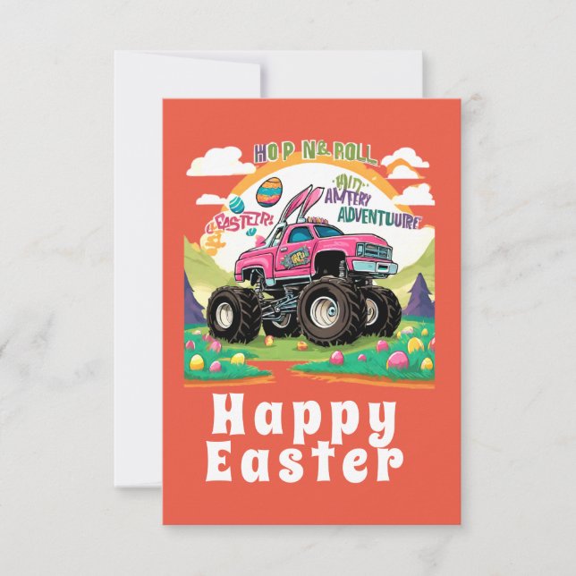 Tarjeta Feliz aventura de un camión de Monstruo de Pascua (Anverso)