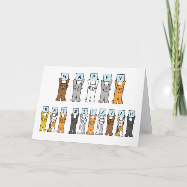 Tarjeta Feliz Bat Mitzvah Personalizados Gatos (Anverso)