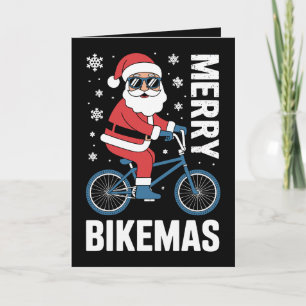 Tarjeta Feliz Bikemas Santa Montando Bicicleta Copos de Ni