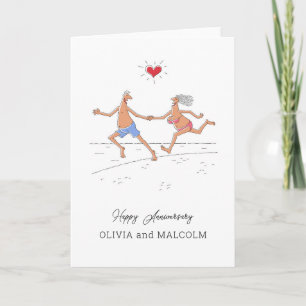 Tarjeta Feliz Boda Aniversario Pareja Beach Sea Heart