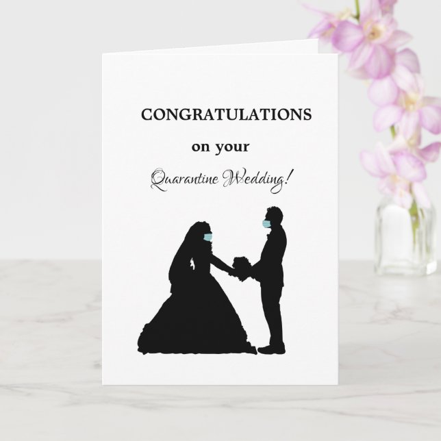Tarjeta feliz boda de cuarentena casada pareja con máscara (Orquídea)