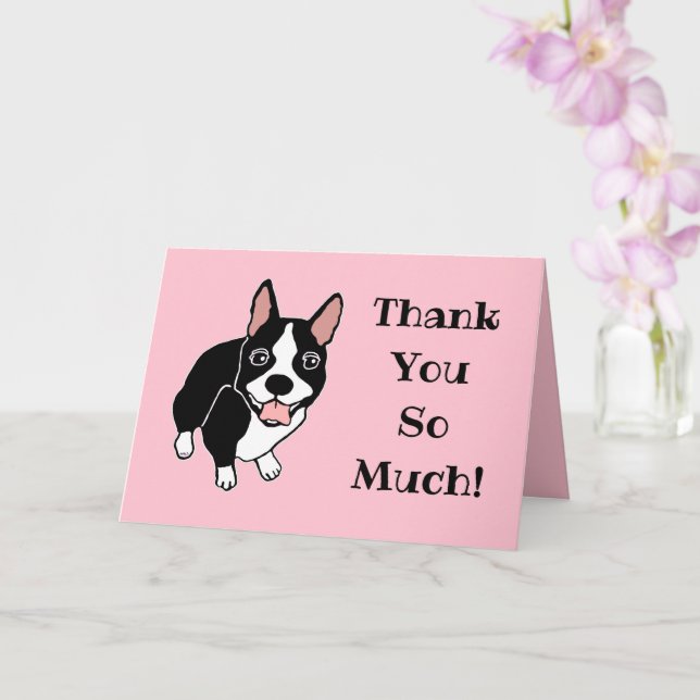 Tarjeta Feliz Boston Terrier Muchas Gracias (Orquídea)