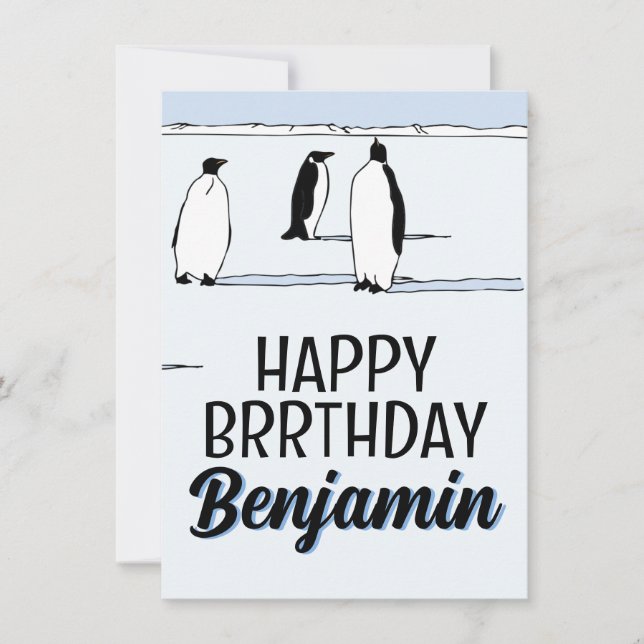 Tarjeta Feliz BRRthday Penguin Winter Birthday Guay Name (Anverso)