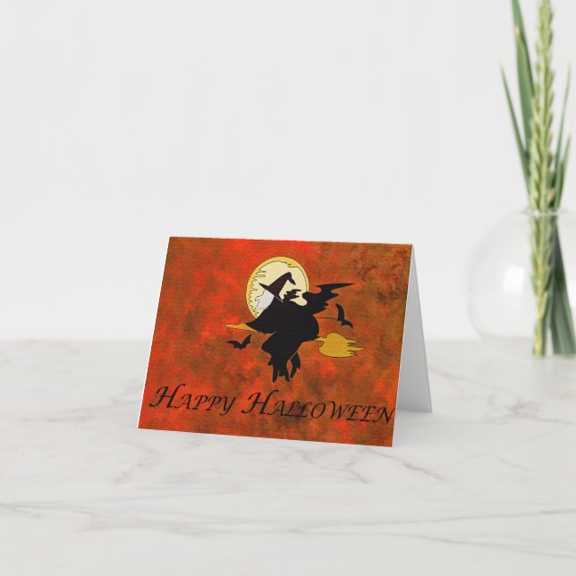 Tarjeta Feliz Bruja de Halloween (Anverso)