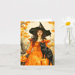 Tarjeta Feliz Bruja de otoño de Halloween