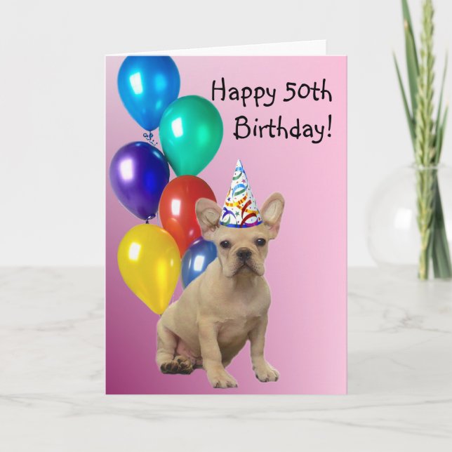 Tarjeta Feliz Bulldog francés de cumpleaños número 50 (Anverso)