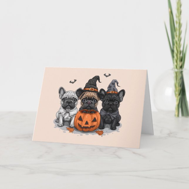 Tarjeta Feliz Bulldog francés de Halloween (Anverso)