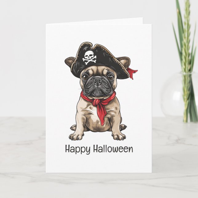 Tarjeta Feliz Bulldog francés pirata de Halloween (Anverso)