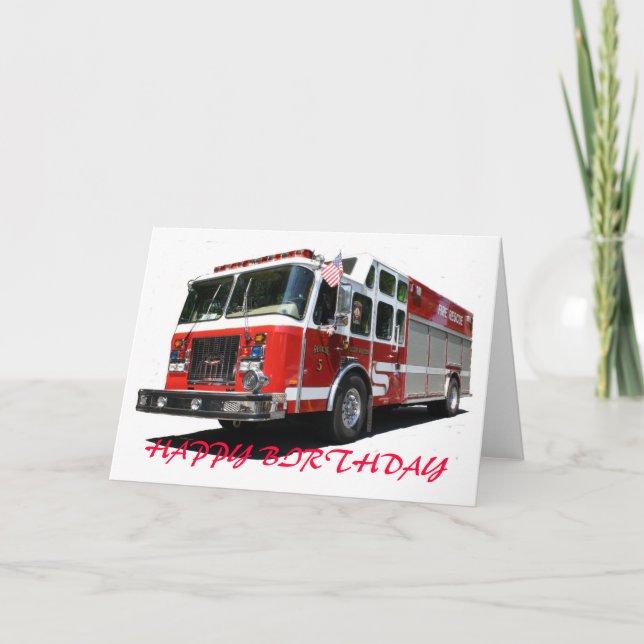 Tarjeta FELIZ Camión de bomberos de cumpleaños (Anverso)