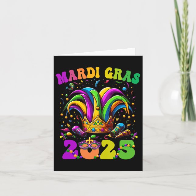 Tarjeta Feliz Carnaval de Mardi Gras 2025 Jester O (Anverso)