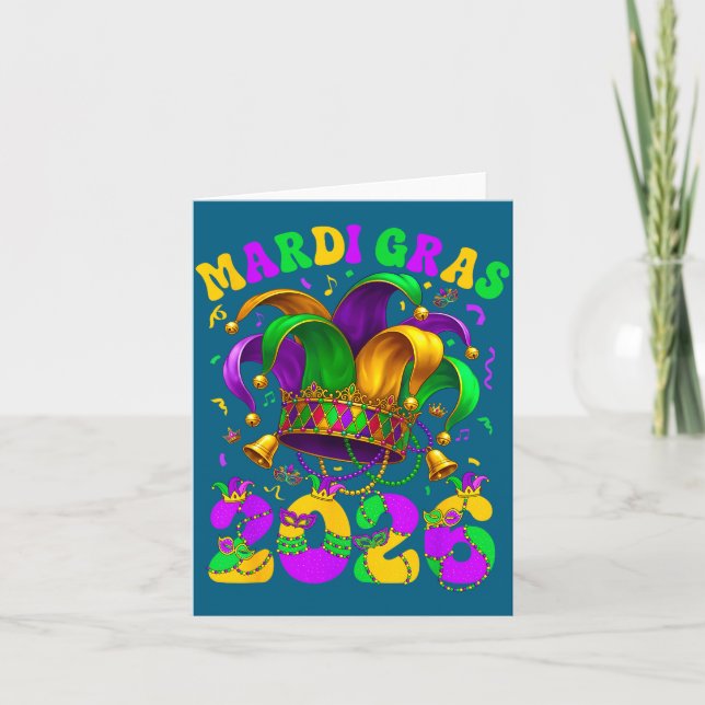 Tarjeta Feliz Carnaval de Mardi Gras Mardi Gras 2026 Bufón (Anverso)