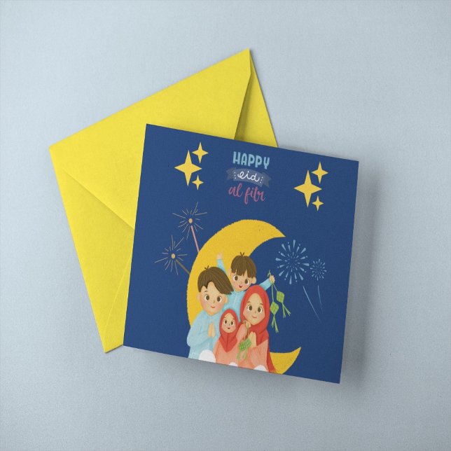 Tarjeta Feliz celebración de Eid Al Fitr sosteniendo Ketup (Subido por el creador)