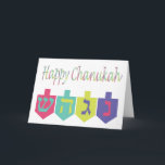 Tarjeta feliz Chanukah<br><div class="desc">Feliz Chanukah Tarjeta de felicitación con dreidles. ¡Completamente personalizable y personalizable!</div>