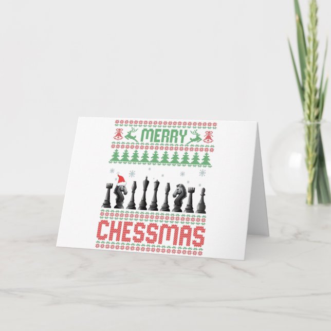 Tarjeta Feliz Chessmas divertido suéter feo de Navidad de  (Anverso)