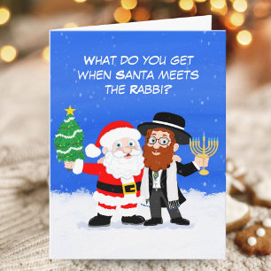 Tarjeta Feliz Chrismukkah Santa se Reúne con el Rabino Div