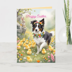 Tarjeta Feliz Collie de Pascua y Chicas