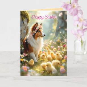 Tarjeta Feliz Collie de Pascua y Chicas