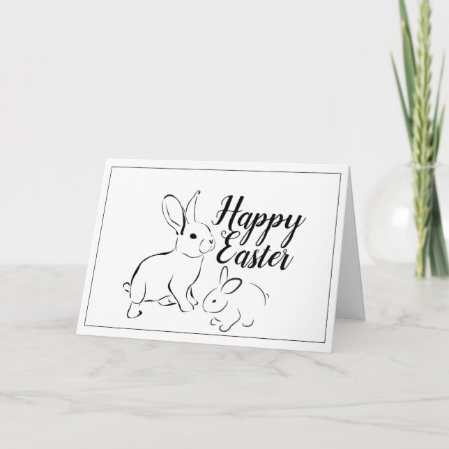 Tarjeta Feliz Conejo de Arte de la Línea de Pascua (Anverso)